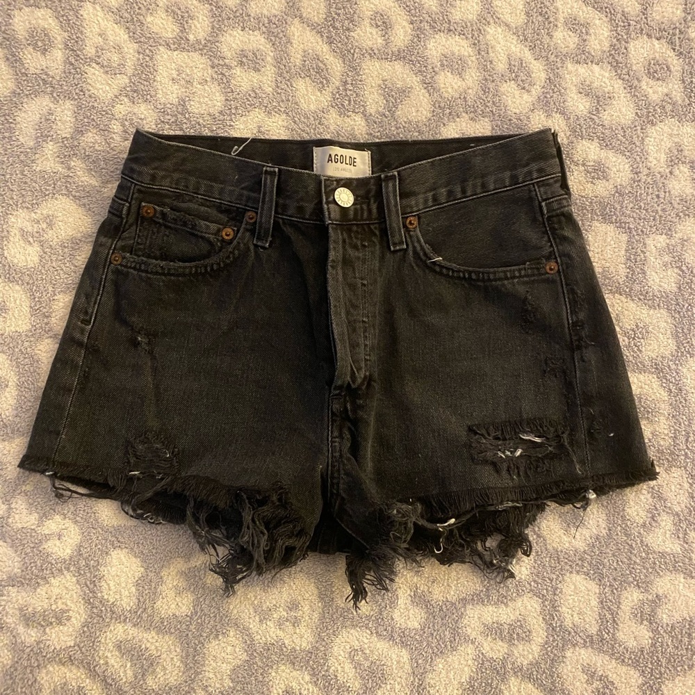 Agolde black Parker cut off denim shorts